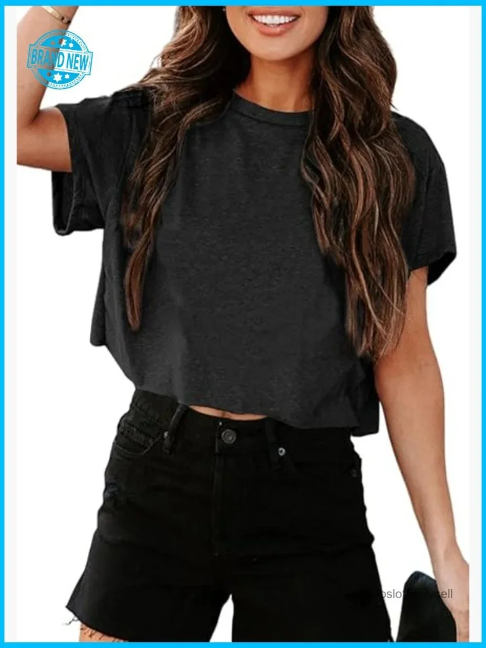 Cropped T-Shirt Short Sleeve Crew Neck Loose Fit Drop Shoulder Summer Casual Tee